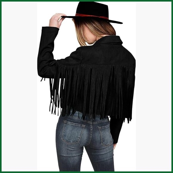Jackets & Blazers - Faux Suede Fringe Motorcycle Jacket Cropped Coat Slim Fit
